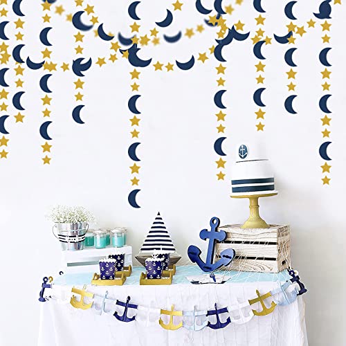 Image of Navy-Blue Gold Moon-Star Party-Decorations Garland - 52Ft Twinkle Little Star Hanging Decoration Streamers Banner, Eid Ramadan Mubarak Decoration Birthday Wedding Baby Shower Party Decor Panduola
