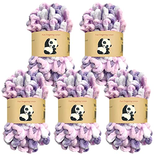 Image of Loop Yarn 5Packs,Shenlin Chunky Chenille Yarn for Hand Knitting Baby Blanket,Machine Washable Polyester Fluffy Thick Bulky Yarn for Scarfs,Craft Projects