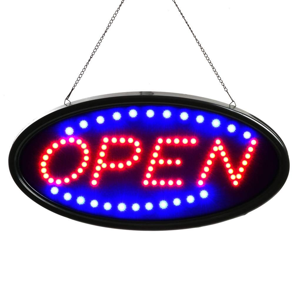 FITNATE LED Open Schild, 48x25cm OPEN Werbung mit 2 Lichtmodi | EU-Stecker, für Bar/Store/Zimmerwand usw, Festival, Party (Rot&Blau)