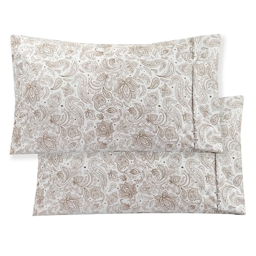 Image of Elegant Comfort Softest and Coziest 6-Piece Sheet Set - 1500 Premium Hotel Quality Microfiber - Deep Pocket, Wrinkle Resistant 6-Piece Paisley Pattern Bed Sheet Set, Full, Paisley Taupe