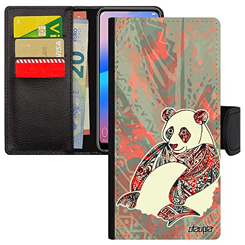 Coque Samsung S21 Plus portefeuille avec rangement de cartes motif plume et panda