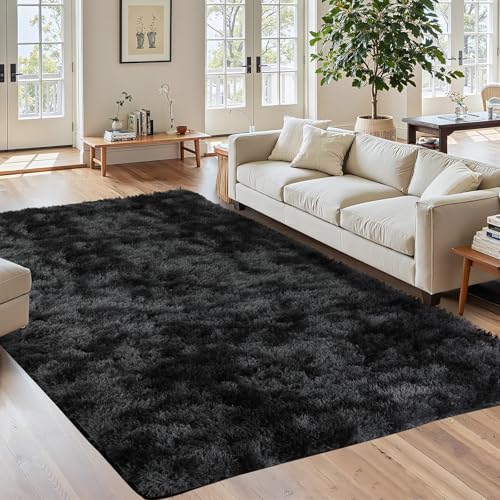 BEHOMHAZQ Rugs Living Room 60x100 cm : Grey Black Large Area Rug for Living Room - Ultra Soft Fluffy Shaggy Rugs for Bedroom - Indoor Nursery Floor Carpets for Kids Room Home Decor Anti-Slip Backing