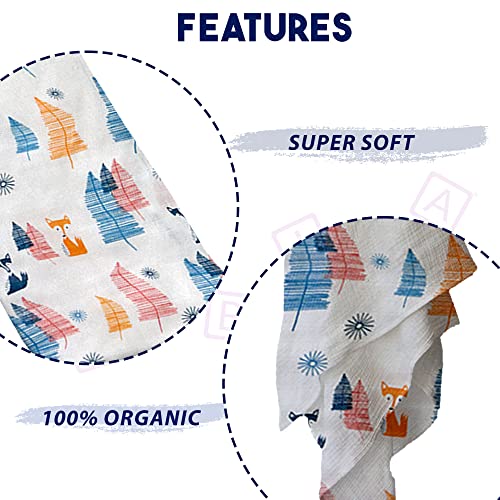 Image of BEMBIKA Bamboo Muslin Swaddle Wrap Baby 120X110 Cm Stroller Blanket Receiving Blanket for Newborn (Pine Tree Pattern)