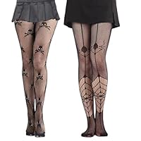 Netzstrumpfhose Schwarz Mit Totenkopf - Halloween & Karneval Accessoire