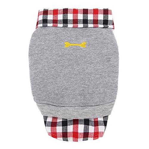 Wakeu Pet Dog Clothes Soft Warm Plaid Polar Fleece Winter Clothes Costume Winter (Grey, M)