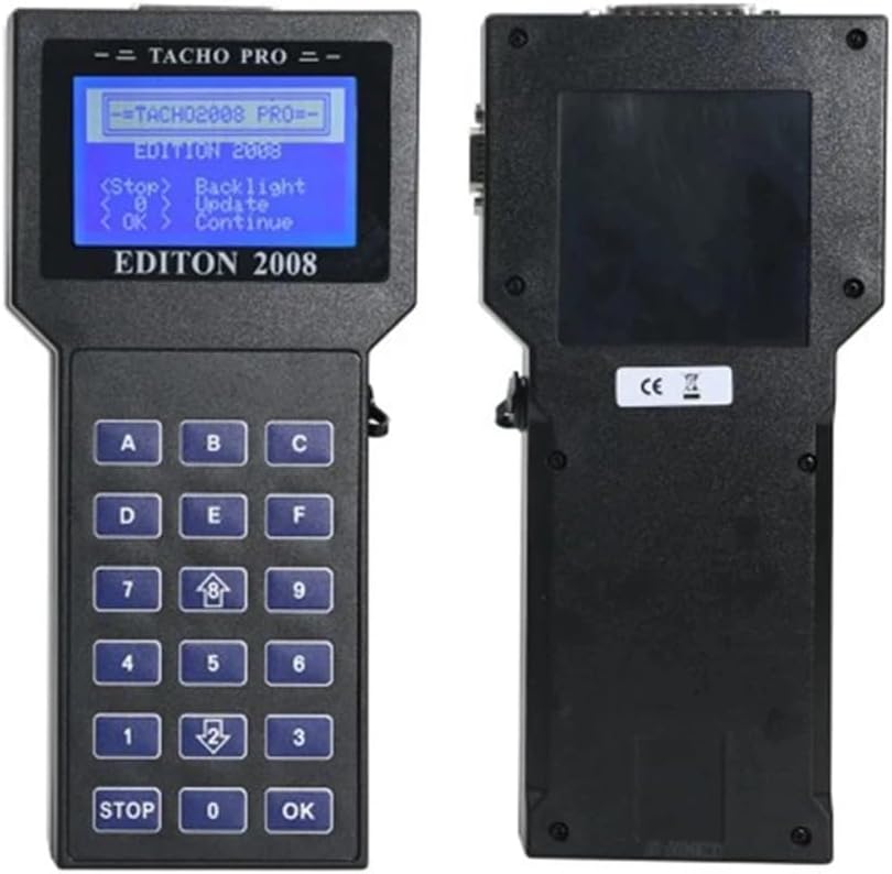 Front and back view of the Tacho Pro 2008 handheld device