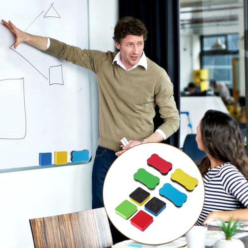 Dimeho 8 Stück Whiteboard Schwamm, Magnetische Reinigungspads Trocken Abwischbare Radiergummis in Knochenform in Verschiedenen Farben Tafelwischer Marker-Zubehör für Büro Klassenzimmer Lehre Bildung
