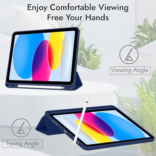 Image of Robustrion Case for iPad 11th Gen (A16) / 10th Generation Cover Case (2025 /2022), Smart Flexible Trifold Flip Stand Cover [Pencil Holder] for iPad 10th Gen / 11th Generation [Auto Sleep Wake] - Navy