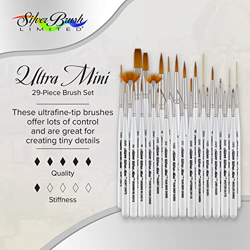 Silver Brush Limited Ultra Mini Complete Brush Set, Acrylic And Watercolor Brushes, Short-Handle Art Brushes, 29-Piece Set #TOP1