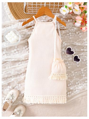 GORGLITTER Girl's Flower Crochet Bodycon Dress Summer Cute Beach Hawaii Vacation Sleeveless Fringe Mini Dress with Bag2