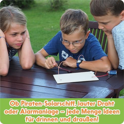 FRANZIS 67073 - GEOlino Experimentierkasten Abenteuer Elektronik, Set mit Solarmodul, LEDs, Solarmotor, Propeller, Handbuch und weiterem Zubehör, ab 8 Jahren, keine Vorkenntnisse nötig