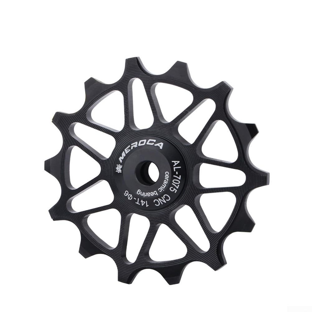 MTB Road Bike Ceramic Bearing CNC Pulley Rear Derailleur 12/14T Jockeys Wheel(14T Black)