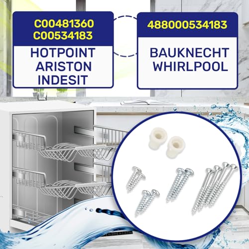 Montagesatz für Befestigung Tür an Frontblende des Geschirrspüler Vollintegrierbar 60 cm oder 45 cm mit Originalcode C00534183 488000534183 für Ariston für Whirlpool - MADE IN EU - MONTERAL