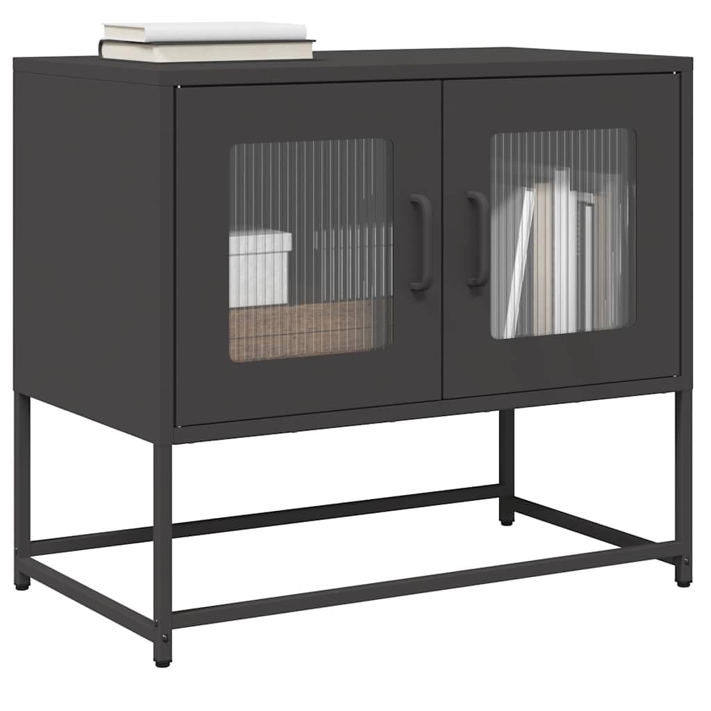 Szafka TV czarna ze stali walcowanej na zimno 68 x 39 x 60,5 cm, z miejscem do przechowywania i uchwytami, metalowe nóżki, uniwersalny kredens do salonu, sypialni, biura i kina domowego