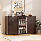 AHB Coffee Bar Cabinet with Mini Fridge Space, Liquor Bar Wine Bar Cabinet with Hidden Trash Cabinet, Buffet Sideboard for Living Room, Kitchen, Dining Room