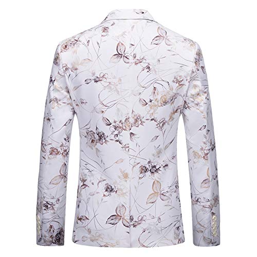 Mens Dress Floral Suit Slim Fit Single Breasted Stylish Casual Printed Blazer Jacket White #TOP2