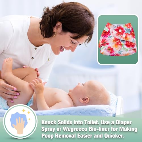 Wegreeco Cloth Diapers 6 Pack with Inserts & Wet Bag, Washable Reusable Diapers for Babies, One Size Adjustable (Chinese Rose) - Thumbnail 7
