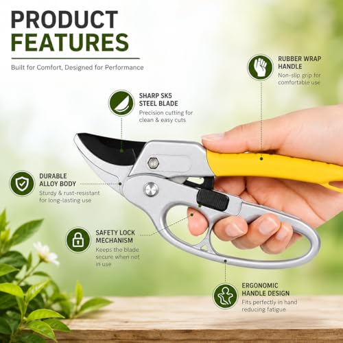 Image of Gardening Scissor Stainless Steel Garden Snip with Safety Lock Garden Shears Sharp Cutter Pruners Scissor for Lawn, Garden & Potted Plants (PACK OF 2)
