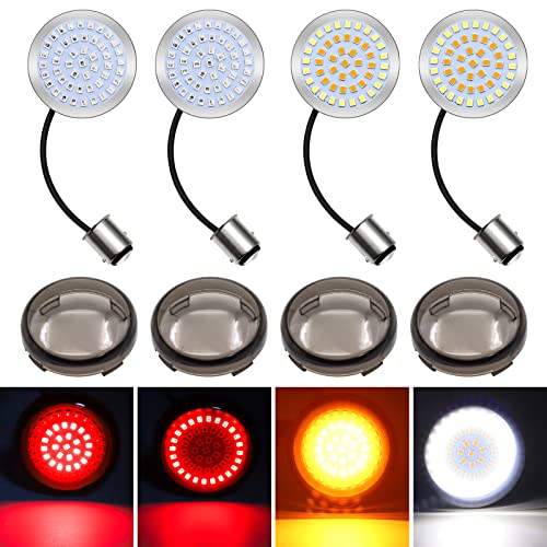 NWpangu 1157 Turn Signal Lights, 2''Bullet Front Rear Turn Signal LED Bulbs Smoke Lens Covers Kit,Compatible for Harley Davidson Dyna Softail Sportster Touring Street Glide Road Glide.