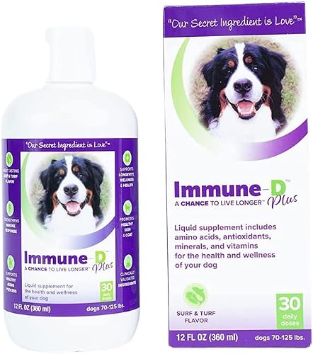 Immune-D Plus – A Chance to Live Long Liquid Vitamin and Mineral Dog Supplement That Helps Support Joints, Digestion, Skin & Coat, Eye, Brain & Heart Health, and Immune System.