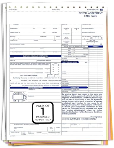 MICRO TEC Car Rental Agreement Forms - 4 Part Carbonless Auto Rental Contract Forms, Snap Out Vehicle Rental Agreement Paper 8.5 x 11.75, Dealership Rental Forms - Pack of 1 (Packaged 100 per Pack)