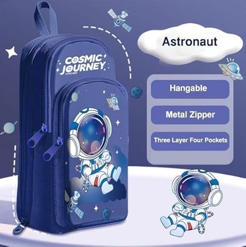 Umadiya® Space Astronaut Pencil Case 6 Layer with 3 Compartment Cute Aesthetic Pencil Case for School Kids | Handheld Pen Bag Stationery Storage Pencil Pouch with High Value (Blue) - Image 2