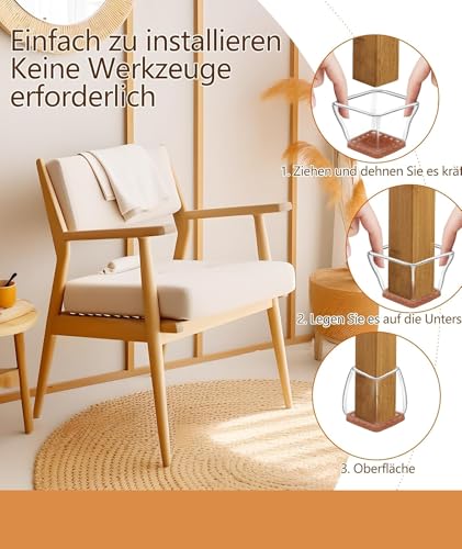 Image of 16 Pcs Chair Leg Protector, Chair Leg Floor Protector Caps with Felt Pads, Furniture Leg Caps for Wooden Chair, Reduce Noise