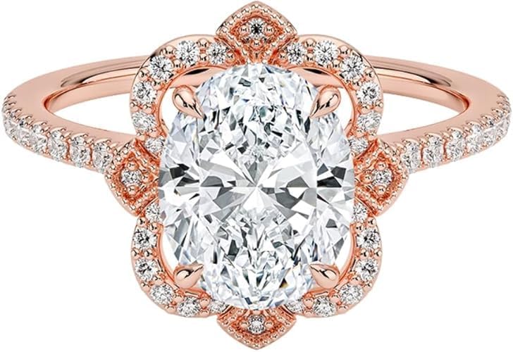 1-3 CT Oval Cut Moissanite Engagement Ring Colorless VVS1 10K 14K 18K Solid Gold & 925 Sterling Silver Flower Style Moissanite Engagement Ring Christmas Gift For Women