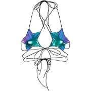 Flyrose Women Shiny Metallic Star Strappy Tube Top Halter Rave Wrap Around Bandeau Bra, Opens in a new tab