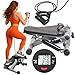 PORTENTUM Mini steppers for exercise workout with resistance bands and LCD display 5 functions — Stepper 3-in-1 for legs, glutes and arms — Adjustable intensity — Easy to store home workout equipment