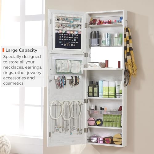 GISSAR Jewelry Mirror Armoire Wall Mount Over The Door Mirror Jewelry Cabinet Storage Mirror Organizer Lockable Full Length Door Mirror(White Oak) by GISSAR - Image 3