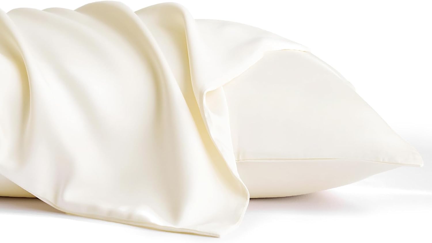100% Tencel Pillowcase, Hair and Skin Friendly, Soft and Smooth，Cooling Silk Pillowcases for hot Sleepers,Queen Pillowcases Set of 2,Hair and Skin Friendly, Cream White, 20x30In