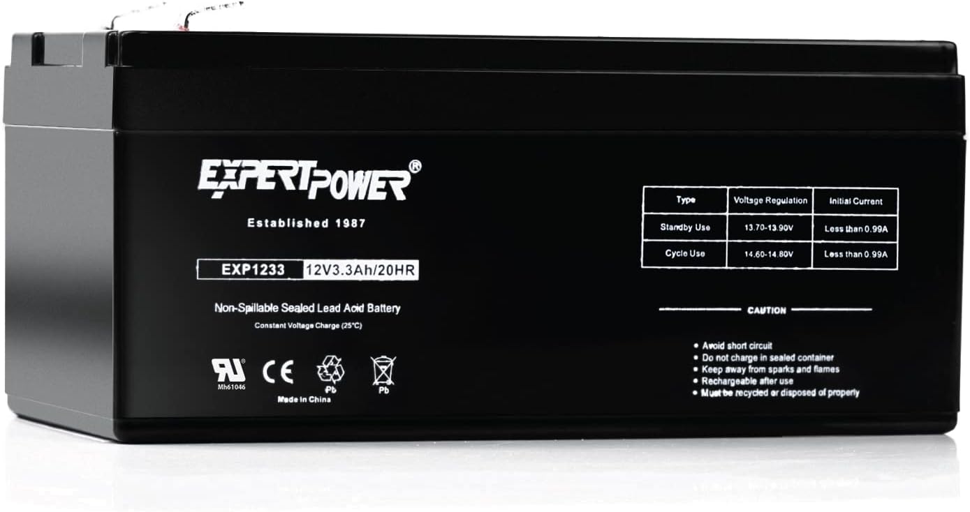 ExpertPower EXP1233-3.3Ah 12V Battery Sealed Lead Acid, Replacement for Back-UPS ES 350, BE350E, BE350C, BE350R, BE350U, 12 Volt Rechargeable UPS Battery