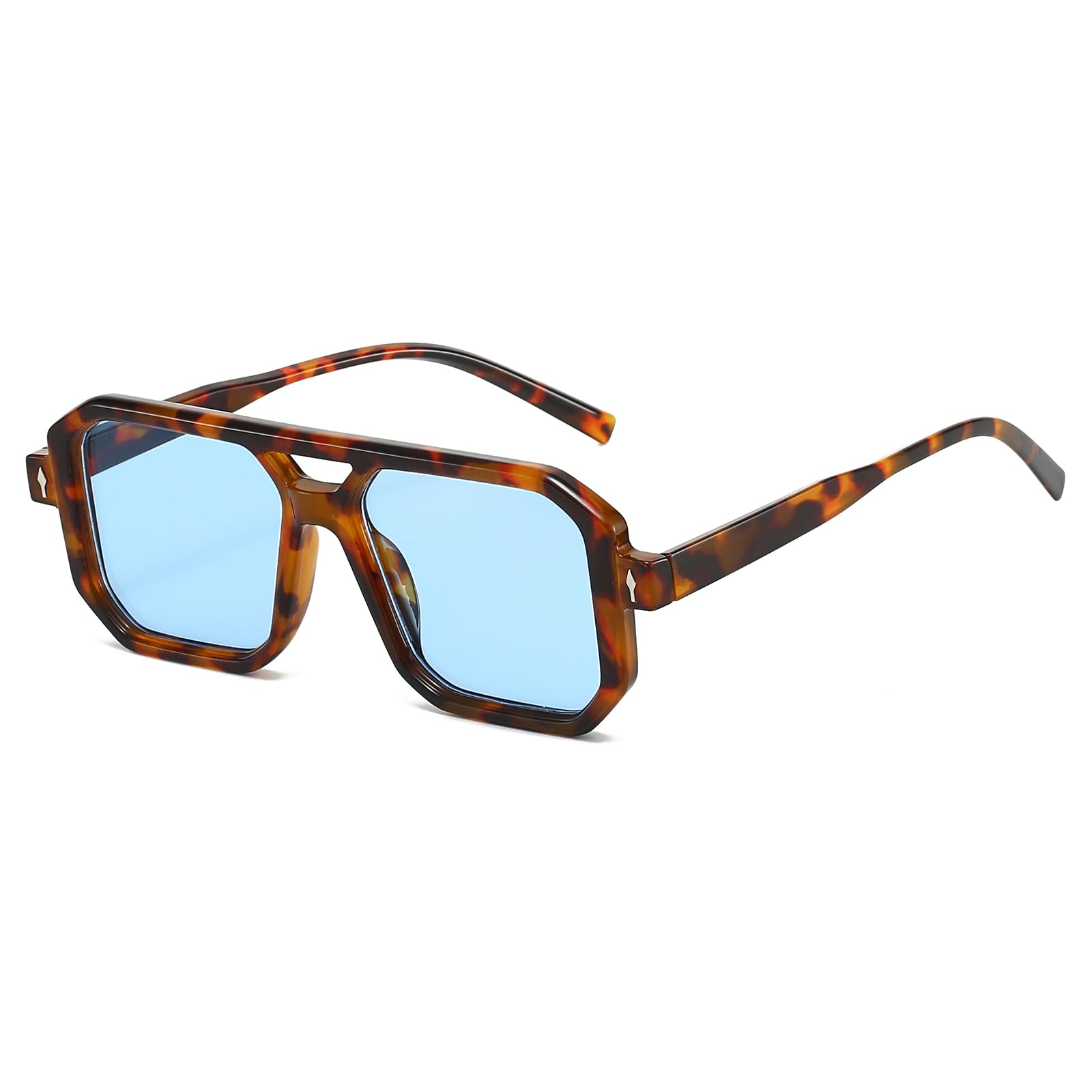 YAMEIZE Retro Sonnenbrille für Damen Herren Vintage 70er Jahre Rechteckige Sonnenbrille Doppel Brücke Pilotenbrille Eckig Rahmen Mode UV400 Schutz