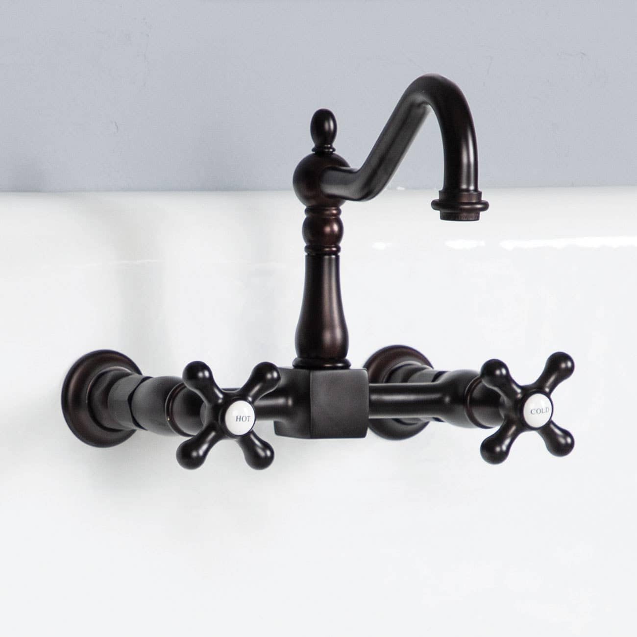 Vintage Tub & Bath Wall Mounted Bridge Kitchen Faucet - Metal Cross Handles