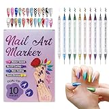 10-Color Metallic Glitter 3D Nail Art Pen Set, Double-Ended Dotting & Coloring Pens, Soft + Hard Tips, DIY Nail Art Creative Graffiti Tool