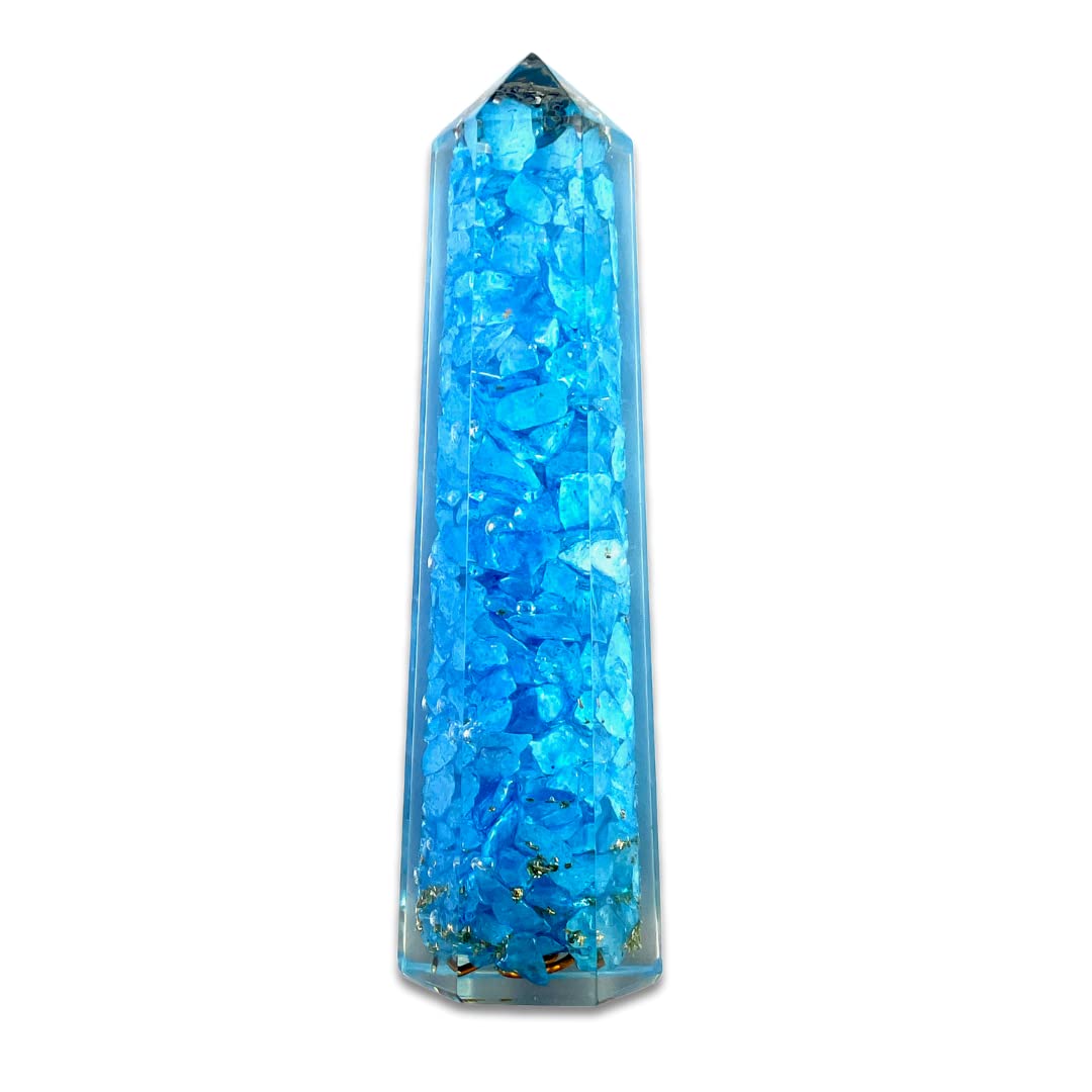Spiritual Elementz Reiki Charged Chakra Healing Turquoise Orgone Tower with Clear Crystal Gemstone Copper Metal (Stone for Cleanse Your Energy Centers)