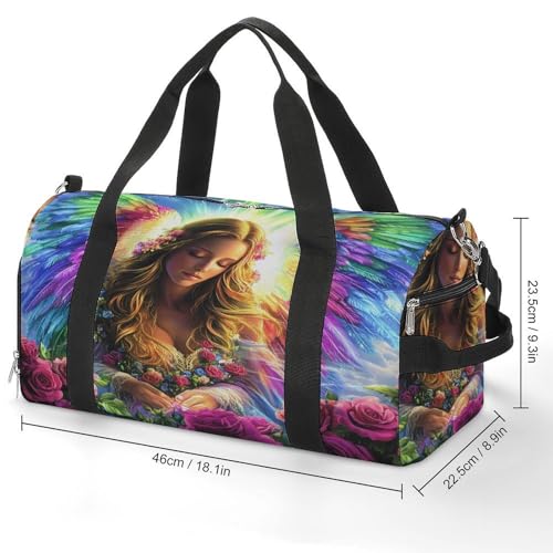Rainbow Angels-Rose Gym Bag Travel Duffle Bags Carry On Tote Weekender Bag Suitable for Men Women2