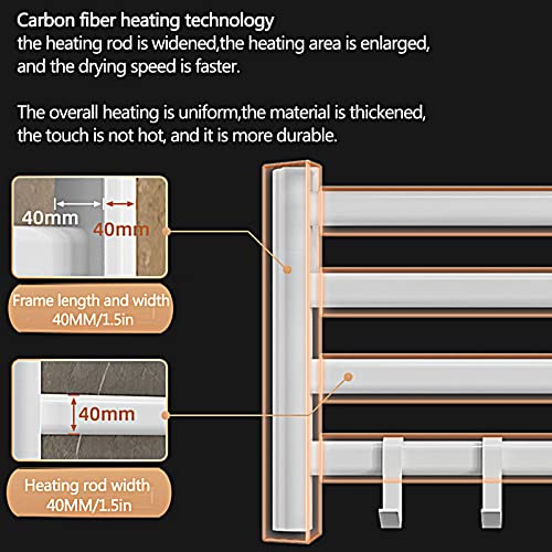 Toallero eléctrico negro y blanco de pared con 4 barras y ganchos para baño 5