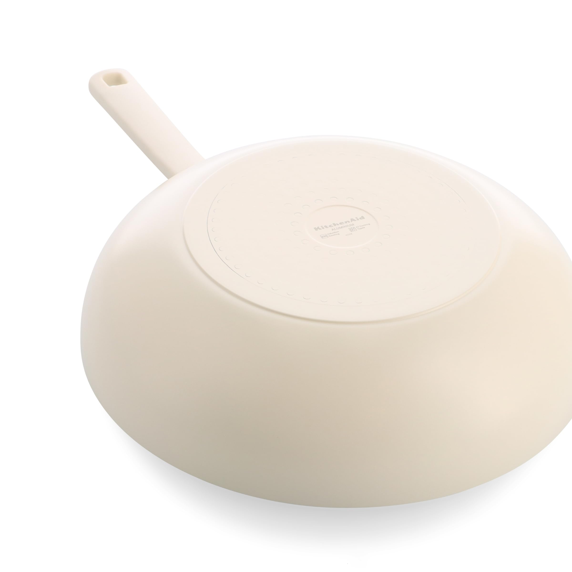 KitchenAid Aluminium Wok Ceramica Antiaderente, 28 cm/3,69 L, Senza PFAS, Compatibile Induzione, Manico Acciaio Inox, Adatto Forno, Lavabile Lavastoviglie, Crema