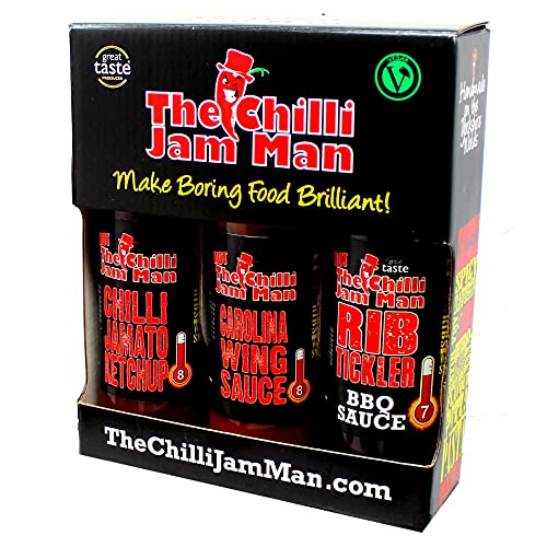 The Chilli Jam Man Hot Box - Set Of 3 Chilli BBQ Sauces - Hot Jamato, Rib Tickler & Carolina Wing In Gift Pack