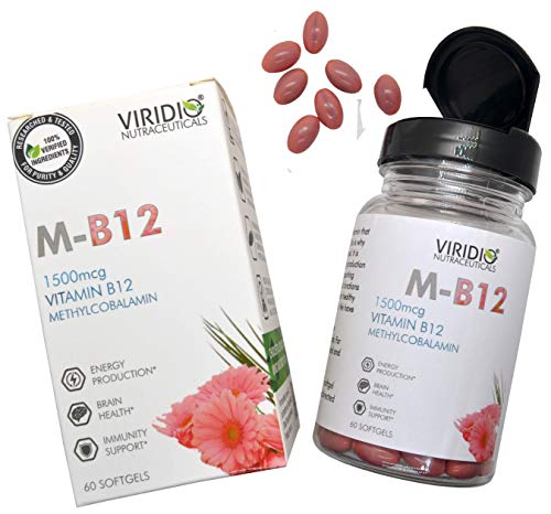 VIRIDIO M-B12-1500Mcg Vitamin B12 Methylcobalamin- for Energy Production, Brain Health, Immunity Support- 60 Softgel Capsules