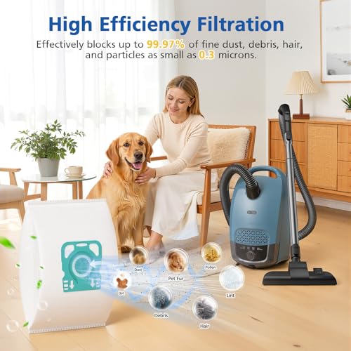 Image of 12 Pack Vacuum Bags for HyClean Air TU & CO Vacuum Cleaner Bags Compatible with Miele Guard L1, M1 and S1 Vacuum Cleaners, 12 Dust Bags, 4 AirClean Exhaust Filters & 4 Motor Protection Filters