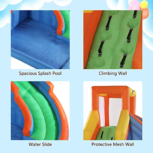Sandinrayli Inflatable Water Slide Bounce House with Splash Pool & Climb Wall, Inflatable Water Park Including Carry Bag, Repairing Kit, Stake (Blower Not Included)