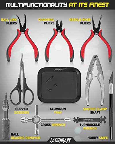 Rc Car Tool Kit - Screwdriver Set (Flat, Phillips, Hex), Pliers, Wrench, Body Reamer, Stand, Repair Tools For Quadcopter Drone Helicopter Airplane, Accessories Compatible With Traxxas R C Cars – 25Pcs #TOP4