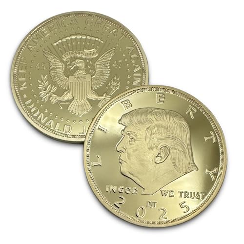 Image of President Donald J. Trump 2025 Gold American Eagle Challenge Coin with Certificate of Authenticity, Oval Office, Trump Coin Collectors Souvenir, 24k Plated Gold, 38mm x 2mm in Protective case