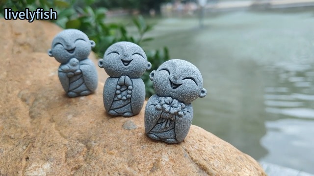 Mini estatua de monje budista japonés de piedra arenisca miniatura 7