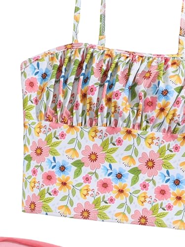 Image of WDIRARA Girl's 3 Pieces Floral Print Ruched Bikini Swimsuit Bathing Suits with Tie Side Beach Skirt