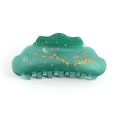 Taurus Zodiac Sign Hair Claw with Crystals, Green Personalized Acetate Hair Clip for Women Gift 1 Piece