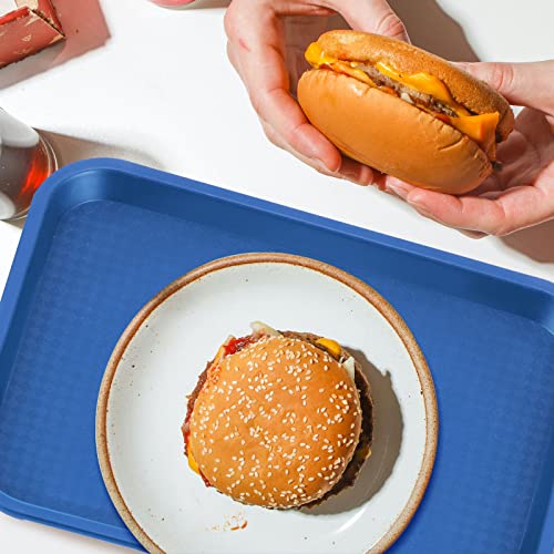 Mahiong 15 Pack 14 X 10 Inch Blue Large Fast Food Tray, Rectangular Plastic Cafeteria Trays Restaurant Serving Trays, School Lunch Trays #TOP5